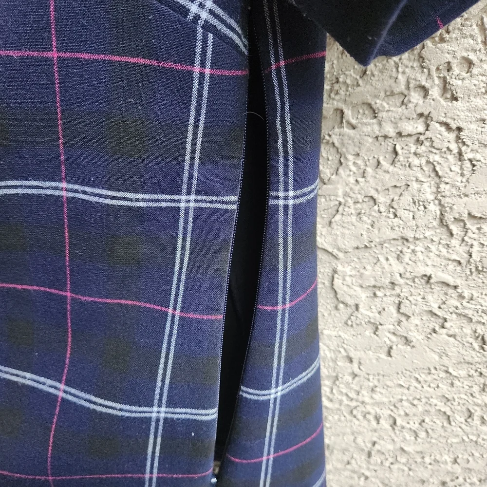 Banana Republic Emie Puff Short Sleeve Navy Blue Grid Small Blouse